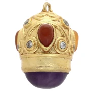 Pendentif ethnique 20x15mm CZ & pierre gemme - Doré Or fin - Amethyste - Cornaline