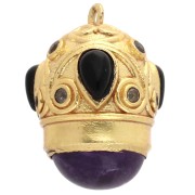 Pendentif ethnique 20x15mm CZ & pierre gemme - Doré Or fin - Amethyste - Onyx noir