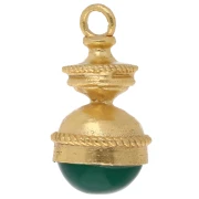 Pendentif lanterne 28x15 mm pierre gemme teintée - Onyx vert - Doré à l'or fin x1