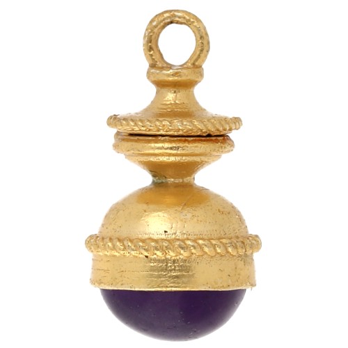 Pendentif lanterne 28x15 mm pierre gemme - Amethyste - Doré à l'or fin x1