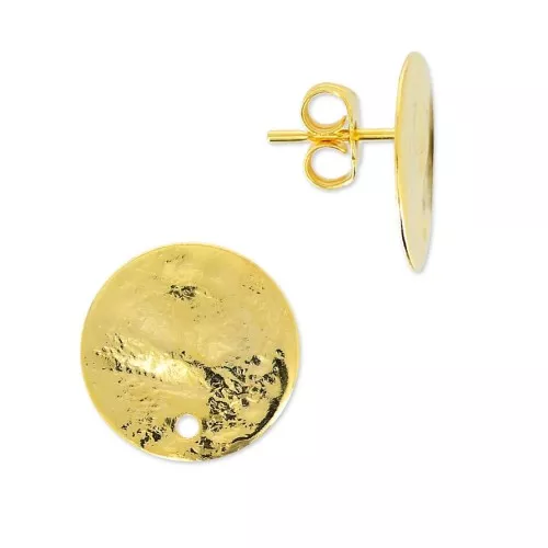 Clous d'oreilles disque froissé un trou 10 mm doré à l'or fin x2