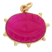 Pendentif oeil 17.5x20 mm pierre gemme teintée - Doré à l'or fin - Calcedoine rose