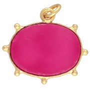 Pendentif oeil 17.5x20 mm pierre gemme teintée - Doré à l'or fin - Calcedoine rose