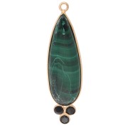 Pendentif goutte 41x11 mm avec CZ et pierre gemme - Doré à l'or fin - Malachite x1|raw }}