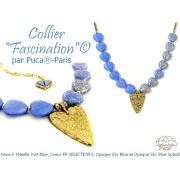 Perle coeur en verre 16x15 mm - Opaque Sky Blue Gold Splash x1