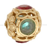 Perle ronde 10 mm avec oxydes de Zirconium - Doré à l'or fin - Bleu - Rose x1|raw }}