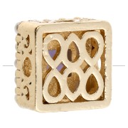 Perle carrée 9 mm - cabochons nacre et oxyde Zirconium - Doré à l'or fin - Violet