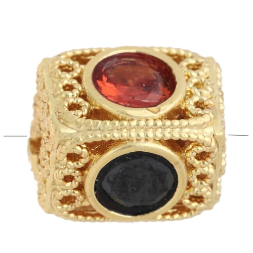 Perle rectangle 10x8 mm avec oxydes de Zirconium - Doré à l'or fin - Multicolore