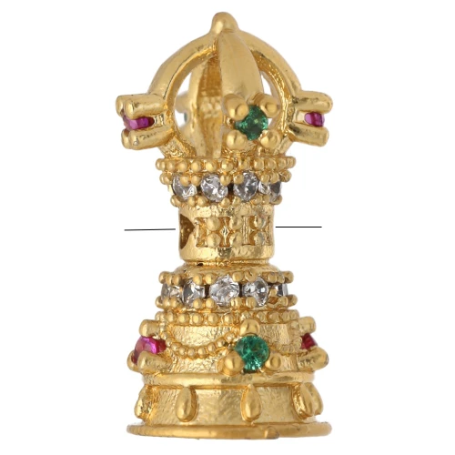 Perle ethnique 15x7 mm avec oxydes de Zirconium - Doré à l'or fin - Multicolore