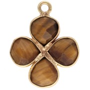 Pendentif fleur 16 mm en pierre gemme - Doré à l'or fin - Oeil de tigre x1