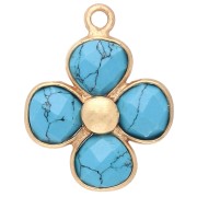 Pendentif fleur 16 mm pierre gemme teintée - Doré à l'or fin - imitation Turquoise