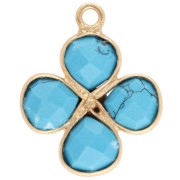 Pendentif fleur 16 mm pierre gemme teintée - Doré à l'or fin - imitation Turquoise