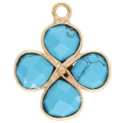 Pendentif fleur 16 mm pierre gemme teintée - Doré à l'or fin - imitation Turquoise