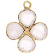Pendentif fleur 16 mm en pierre gemme - Doré à l'or fin - Quartz rose x1