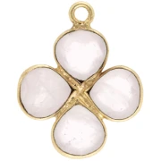 Pendentif fleur 16 mm en pierre gemme - Doré à l'or fin - Quartz rose x1