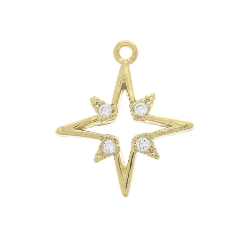Breloque étoile du nord avec oxydes de Zirconium - 16x14 mm - Doré à l'or fin x1