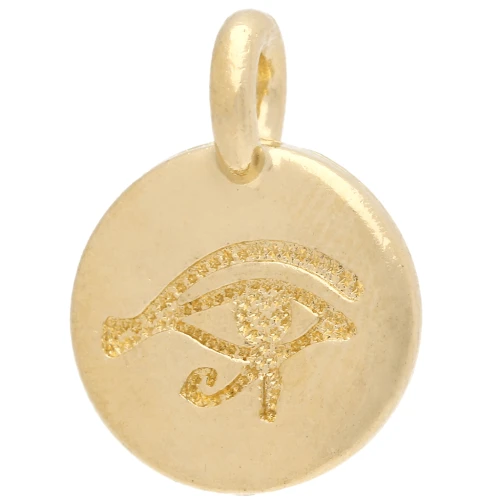 Breloque ronde 12 mm - motif oeil - Doré à l'or fin x1