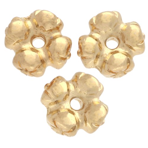 Perles rondelles fleurs 6 mm - Doré à l'or fin x5