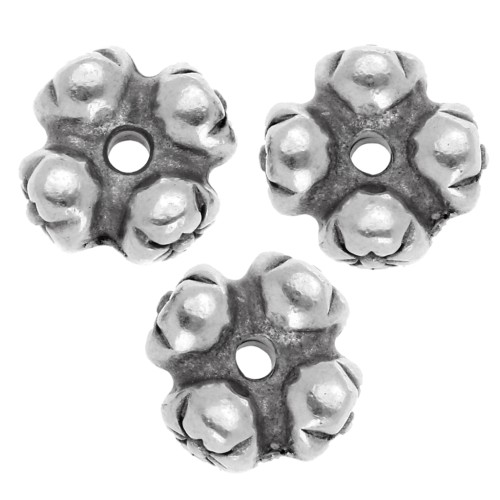 Perles rondelles fleurs 6 mm - Placage Argent fin vieilli x5