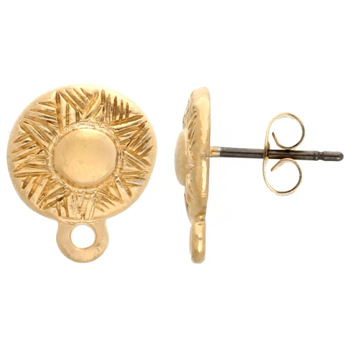 Clous d'oreilles rond irrégulier ethnique 12 mm - Doré à l'or fin x2
