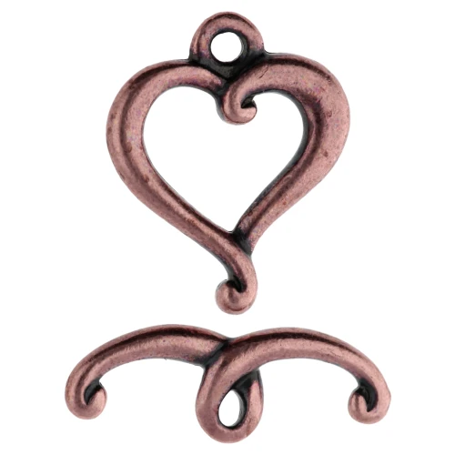 Fermoir T coeur 17x14 mm - Cuivré vieilli x1