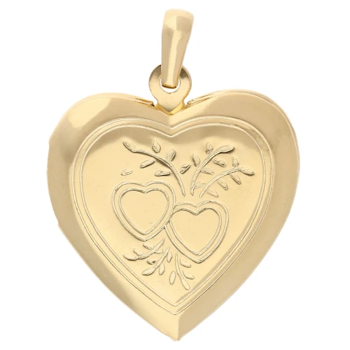 Pendentif porte photo coeur 26x23 mm - Motif coeurs - Doré à l'or fin x1