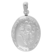 Pendentif porte photo ovale 26x18 mm - Motif fleur - Placage Argent fin x1