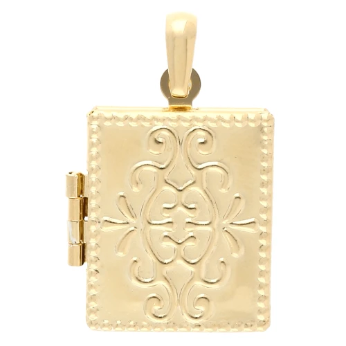 Pendentif porte photo rectangle 24x18 mm - Motif arabesques - Doré à l'or fin x1