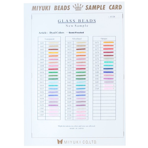 Nuancier Miyuki Rocailles 11/0 - Sample Card (n°43/2R) Dyed Colors - Semi Frosted