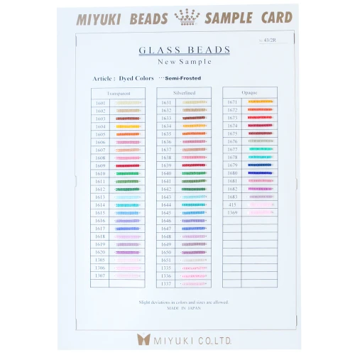Nuancier Miyuki Rocailles 11/0 - Sample Card (n°43/2R) Dyed Colors - Semi Frosted