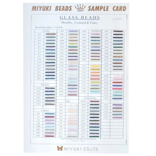 Nuancier Miyuki Rocailles 11/0 - Sample Card (n°853/R) Metallic, Lustered & Fancy