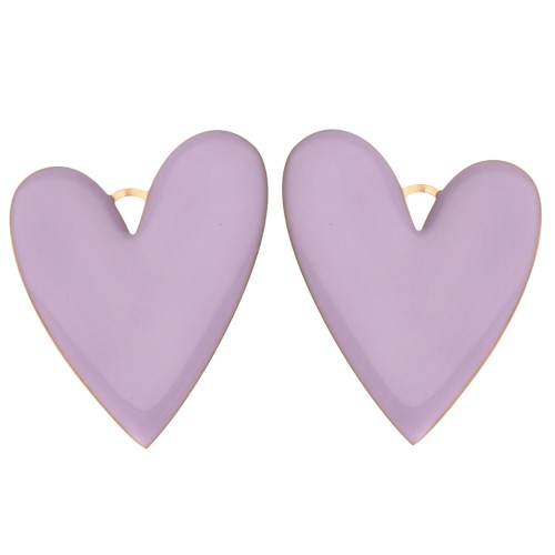 Pendentifs coeur 38x30 mm avec résine époxy - Acier inoxydable 304 Doré - Lilas x2