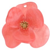 Pendentifs fleur en relief 40 mm en Acrylique & Acier inox Doré - Corail marbré x2