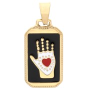 Pendentif rectangle 26x14 mm motif main coeur - époxy - Acier inox 304 Doré - Noir