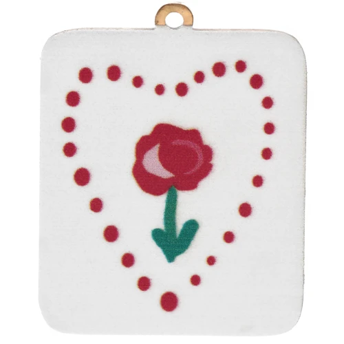 Pendentif rectangle impression UV 26x20 mm motif coeur Acier inox 304 Doré - Blanc