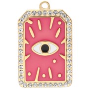 Crystal - Pendentif rectangle 34x21 mm motif oeil époxy & strass Acier inox 304 Doré - Rose Pendentif rectangle 34x21 mm motif oeil époxy & strass Acier inox 304 Doré - Rose