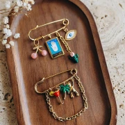 Broche épingle à nourrice 49 mm - 3 anneaux - Acier inoxydable 304 Doré x1