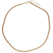 Collier cordon torsadé en polyester 4 mm - Acier inox 304 Doré - Beige foncé x46cm