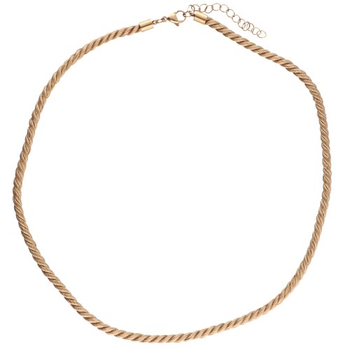 Collier cordon torsadé en polyester 4 mm - Acier inox 304 Doré - Beige foncé x46cm