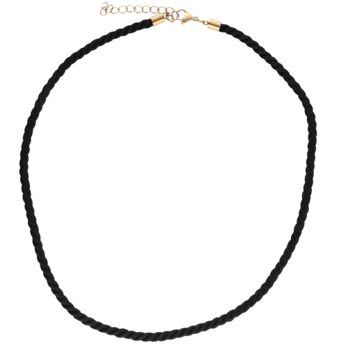 Collier cordon torsadé en polyester 4 mm - Acier inox 304 Doré - Noir x46cm