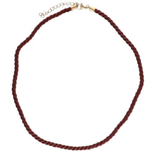 Collier cordon torsadé en polyester 4 mm - Acier inox 304 Doré - Bordeaux x46cm