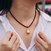 Collier cordon torsadé en polyester 4 mm - Acier inox 304 Doré - Rouge x46cm