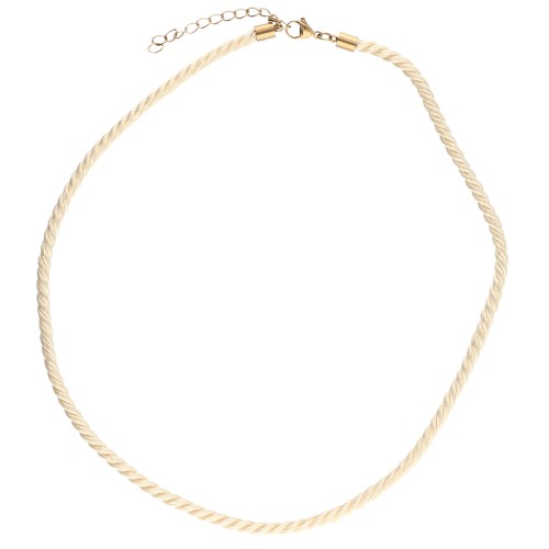 Collier cordon torsadé en polyester 4 mm - Acier inox 304 Doré - Crème x46cm
