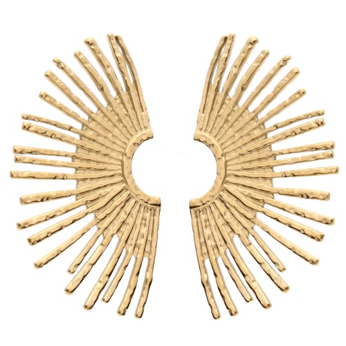 Boucles d'oreilles demi soleil martelé 44x26 mm - Acier inoxydable 304 Doré x2