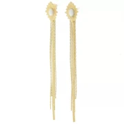 Cadeau - Boucles d'oreilles franges 98x13mm cabochon gemme Acier inox 304L Doré