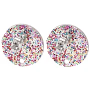Clous d'oreilles ronds 15 mm en acrylique - Pailleté Multicolore x2