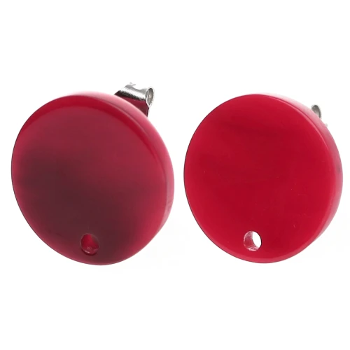 Clous d'oreilles ronds 15 mm en acétate - Marbré Rouge - Noir x2
