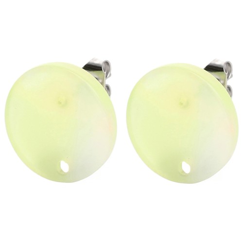 Clous d'oreilles ronds 15 mm en acétate - Marbré Corail - Jaune - Bleu nacré x2