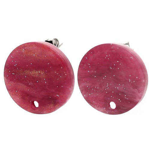 Clous d'oreilles ronds 15 mm en acétate - Marbré Bordeaux pailleté x2