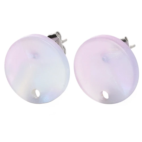 Clous d'oreilles ronds 15 mm en acétate - Lilas effet sirène x2